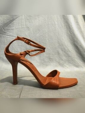 SERGIO ROSSI Cognac Lizard/Leather Heeled Sandals, size 40